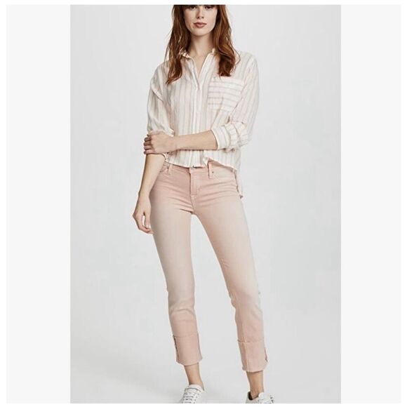Hudson Tally Deep Cuff Crop Pink Skinny Stretch Jeans Size 26 - Picture 2 of 8